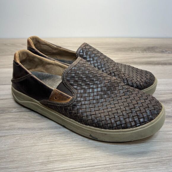 Olukai Lae'ahi Lauhala Slip On Loafer Men’s 10 Brown Woven Leather 10486